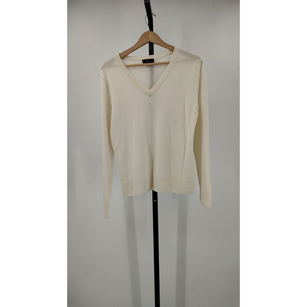 Quince Women Mongolian Cashmere V-Neck Sweater Ivory Sleeved Top L